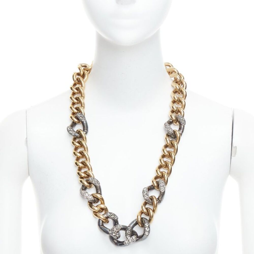 Lanvin Gold Bronze Crystal Curb Necklace